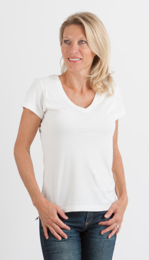 Spun Bamboo Clearance Women's Bamboo V-Neck Cap Sleeve T-Shirt — side view