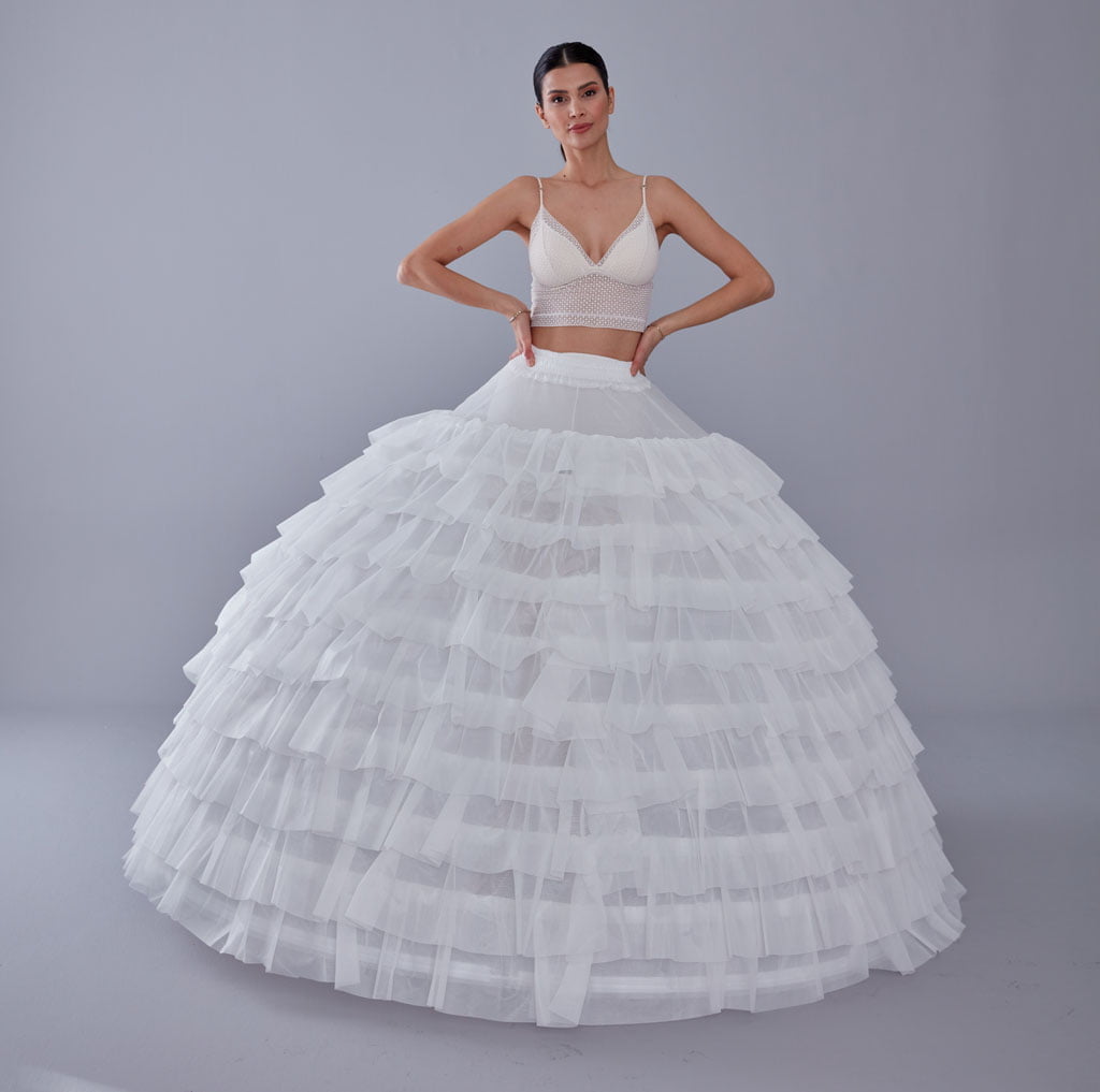 White Petticoat for Wedding Dress, 10 Hoop Bridal Underskirt, Ball Gown Crinoline, Plus Size Petticoat for Prom & Costume – B