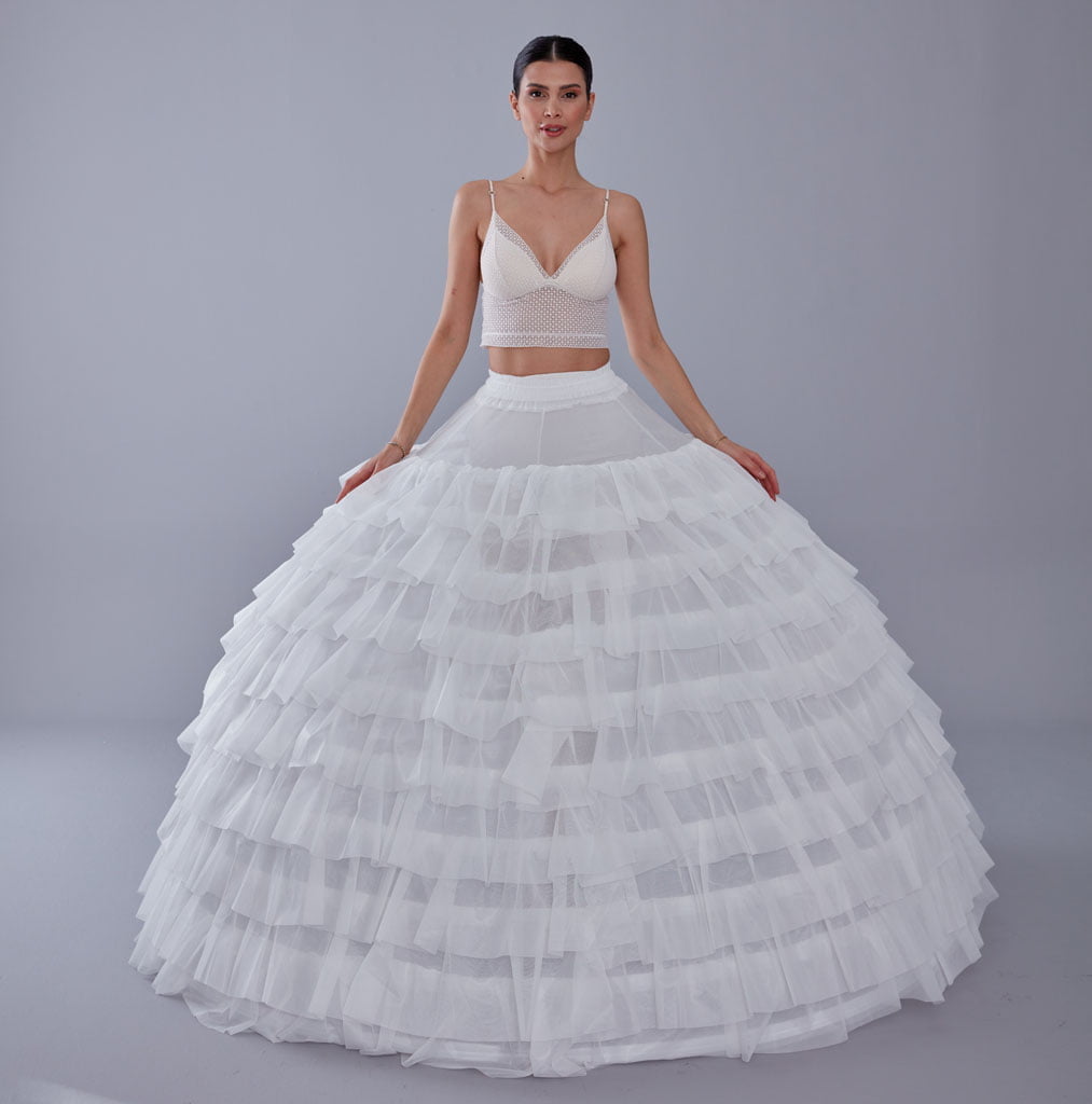 White Petticoat for Wedding Dress, 10 Hoop Bridal Underskirt, Ball Gown Crinoline, Plus Size Petticoat for Prom & Costume – B