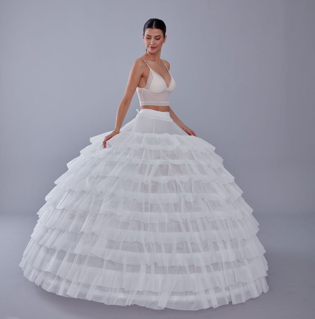 White Petticoat for Wedding Dress, 10 Hoop Bridal Underskirt, Ball Gown Crinoline, Plus Size Petticoat for Prom & Costume – B