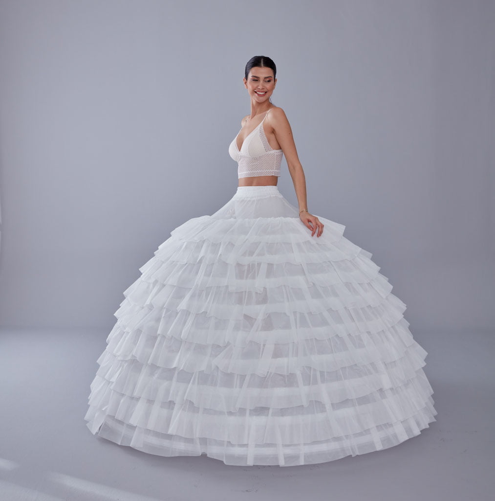 White Petticoat for Wedding Dress, 10 Hoop Bridal Underskirt, Ball Gown Crinoline, Plus Size Petticoat for Prom & Costume – B