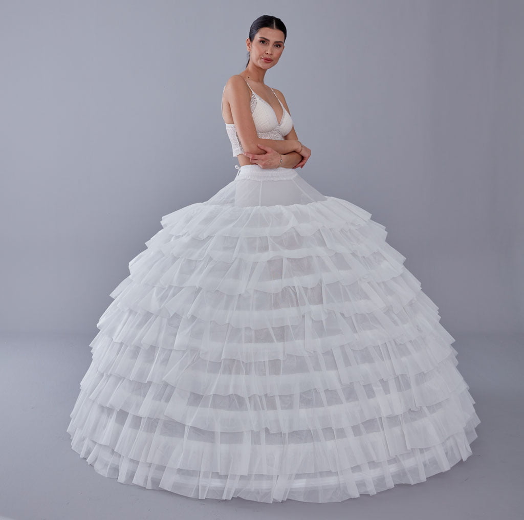 White Petticoat for Wedding Dress, 10 Hoop Bridal Underskirt, Ball Gown Crinoline, Plus Size Petticoat for Prom & Costume – B