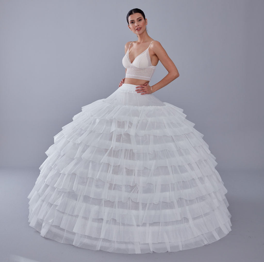 White Petticoat for Wedding Dress, 10 Hoop Bridal Underskirt, Ball Gown Crinoline, Plus Size Petticoat for Prom & Costume – B