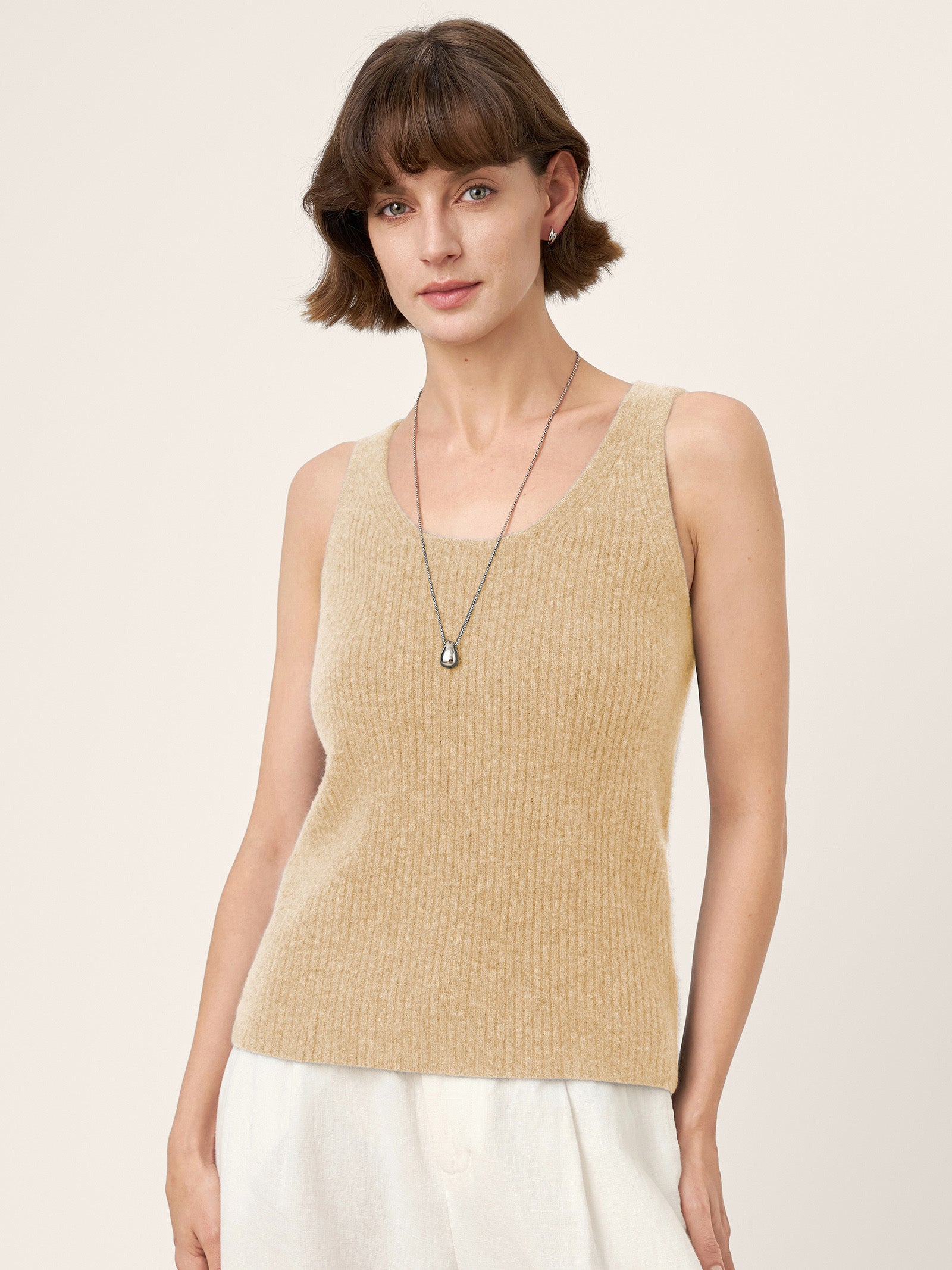 LINTICO 100% Mongolian Cashmere Versatile Crew Neck Tank Top VIVIANA — comparison shot