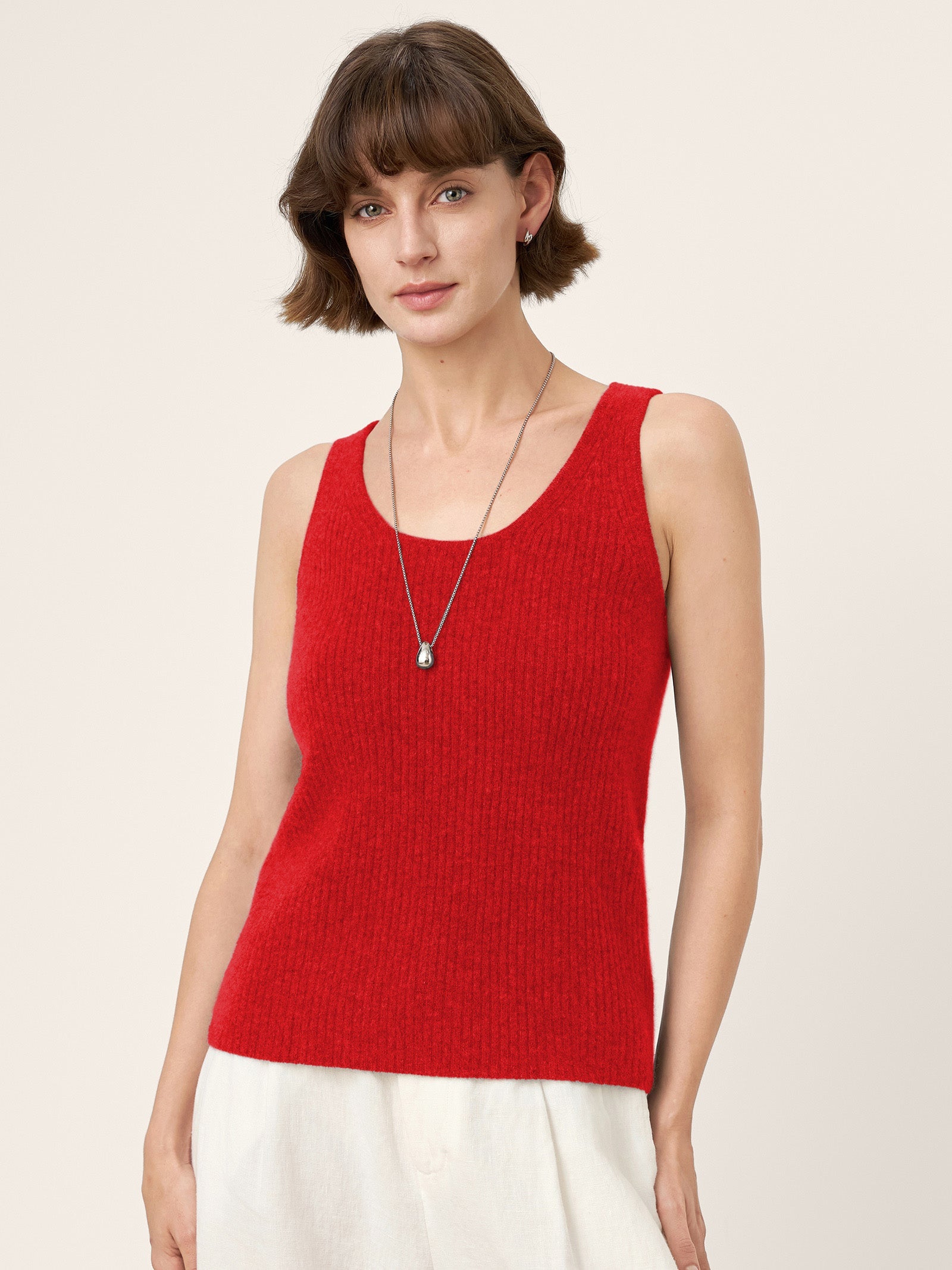 LINTICO 100% Mongolian Cashmere Versatile Crew Neck Tank Top VIVIANA — flat-lay composition