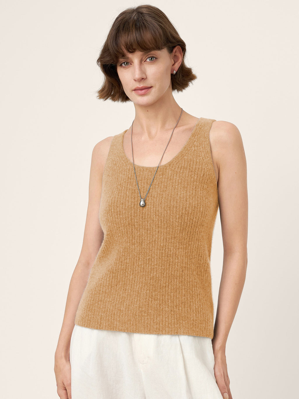 LINTICO 100% Mongolian Cashmere Versatile Crew Neck Tank Top VIVIANA — feature highlight
