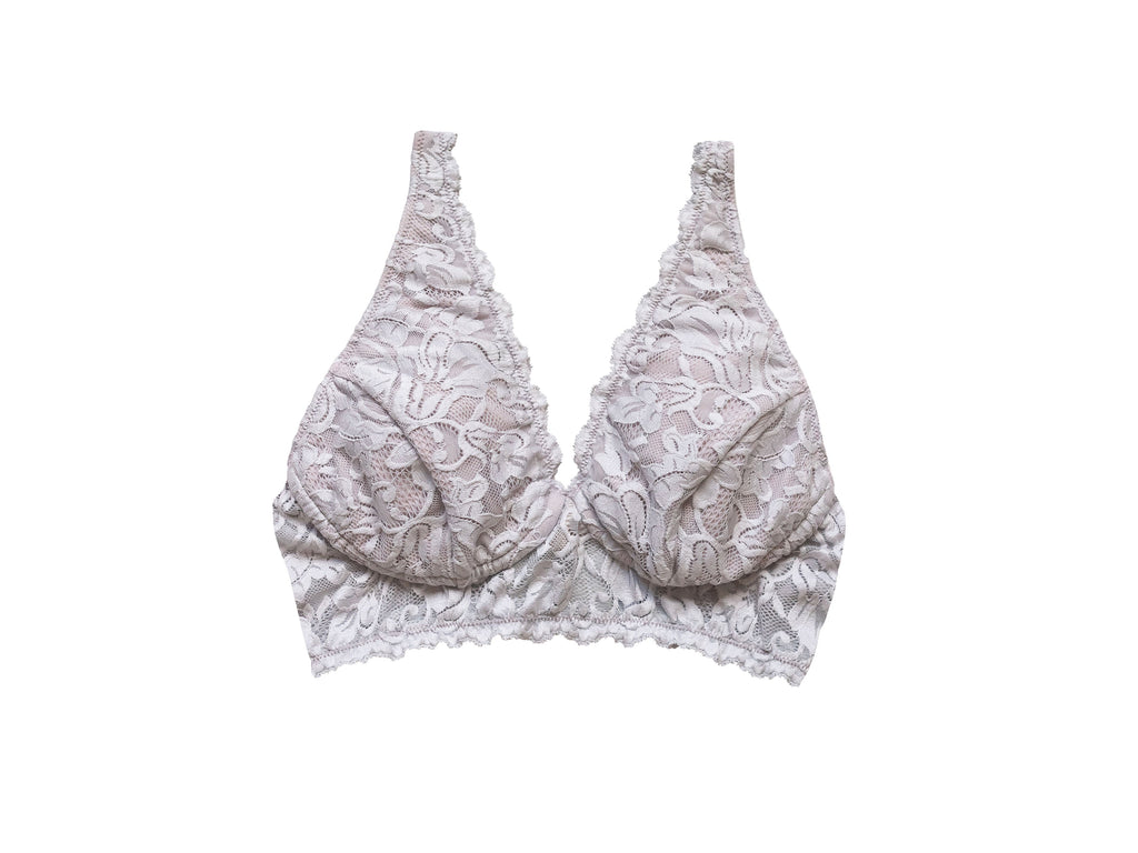 Everviolet Vela Wireless Bra, Grey / Mauve — detail close-up