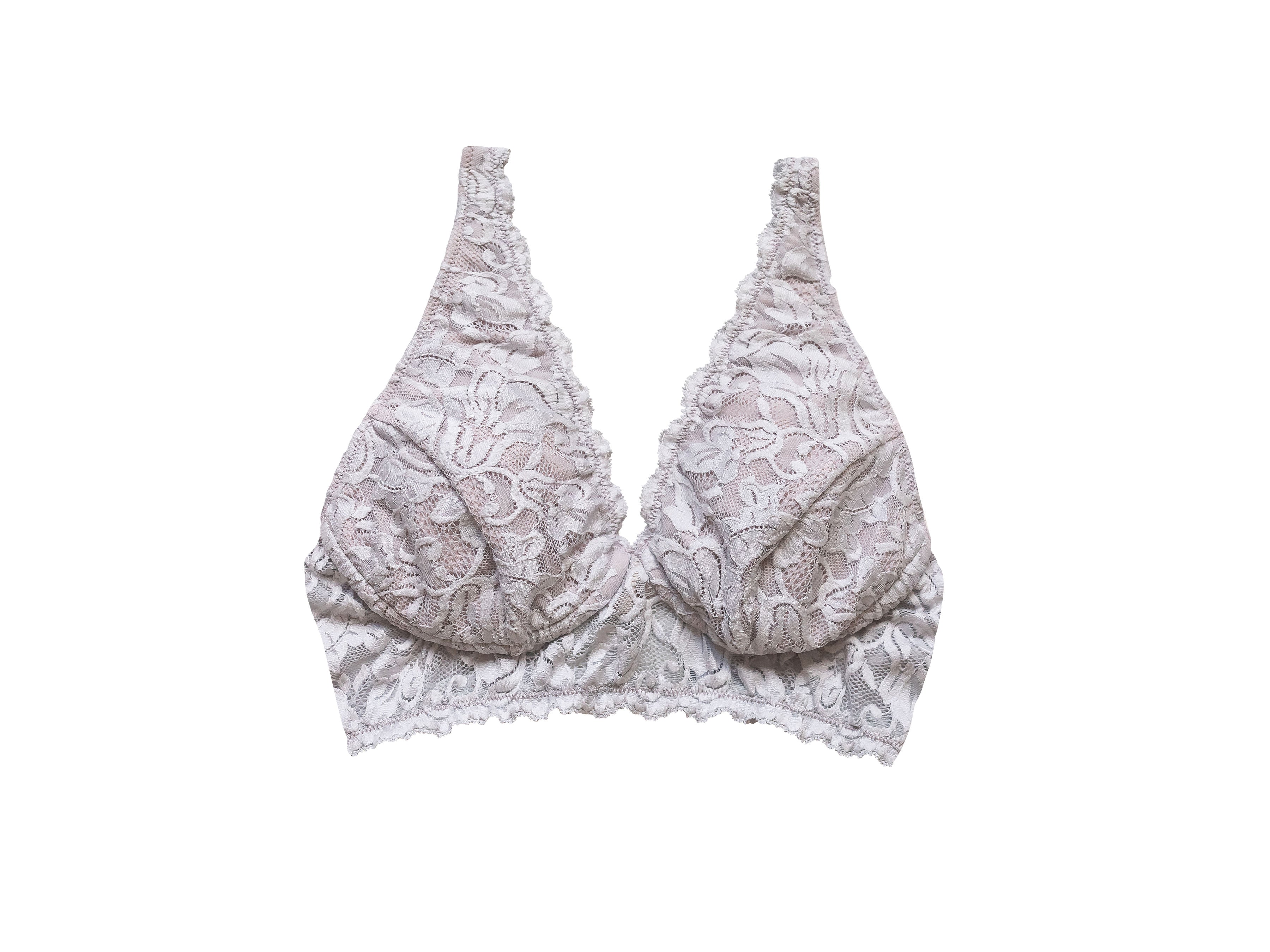 Everviolet Vela Wireless Bra, Grey / Mauve — detail close-up