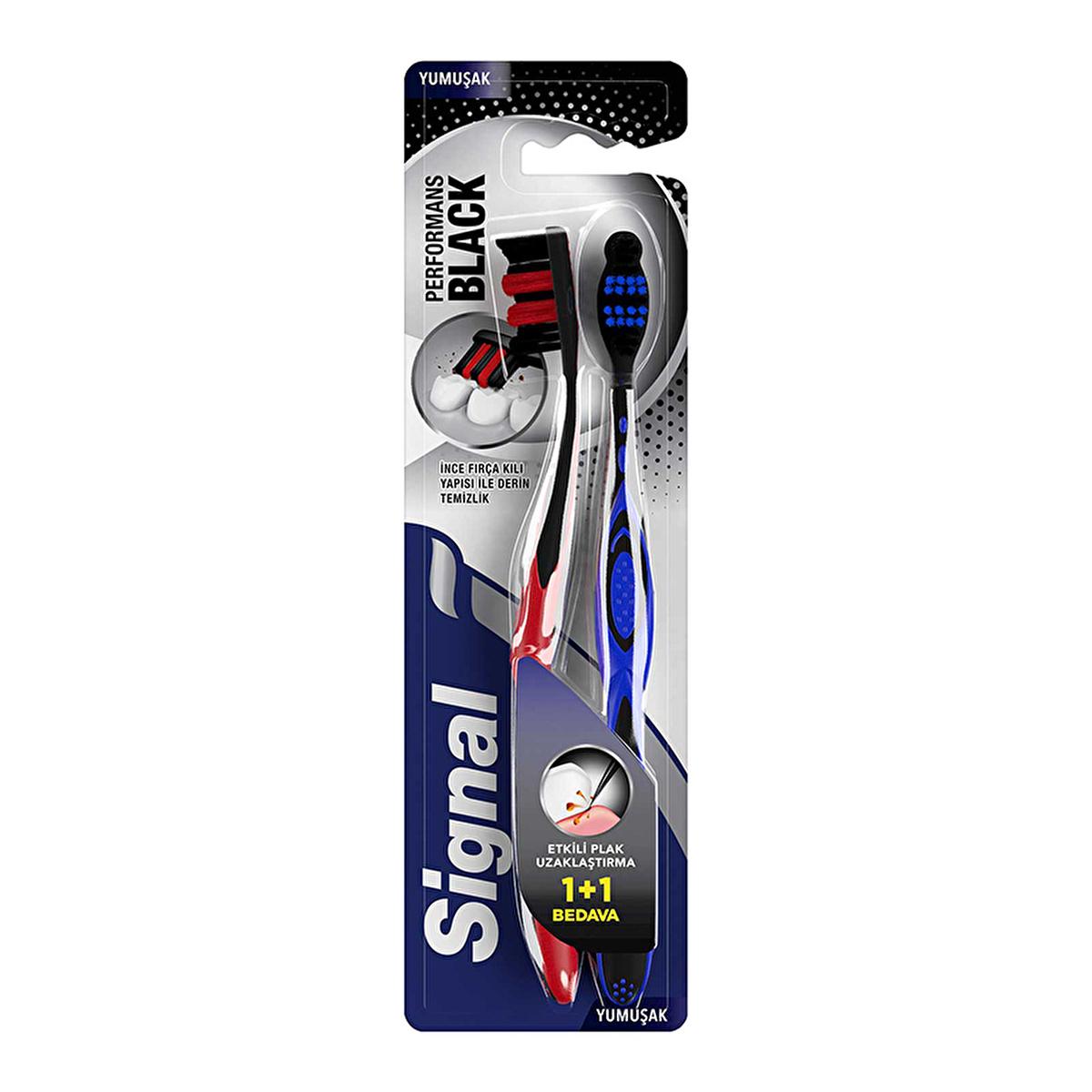 Signal Manual Toothbrush Performance Black - Soft Bristle, Ergonomic Design for Gentle Gum Care