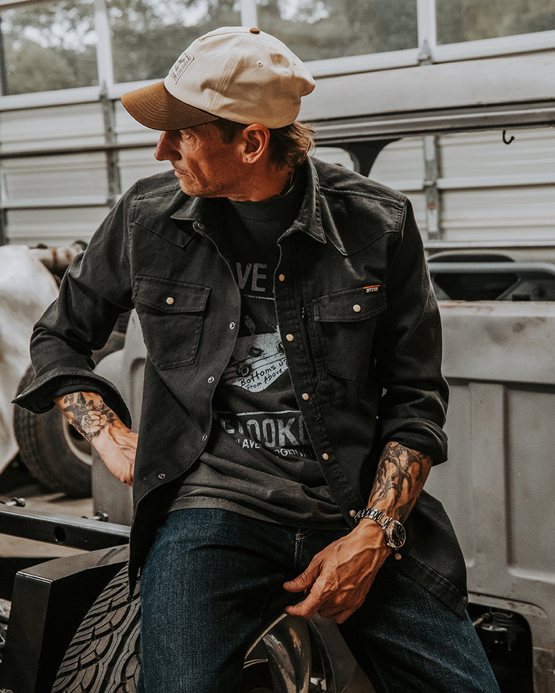 Off The Grid Surplus Earl Denim Shirt - Vintage Black — detail close-up