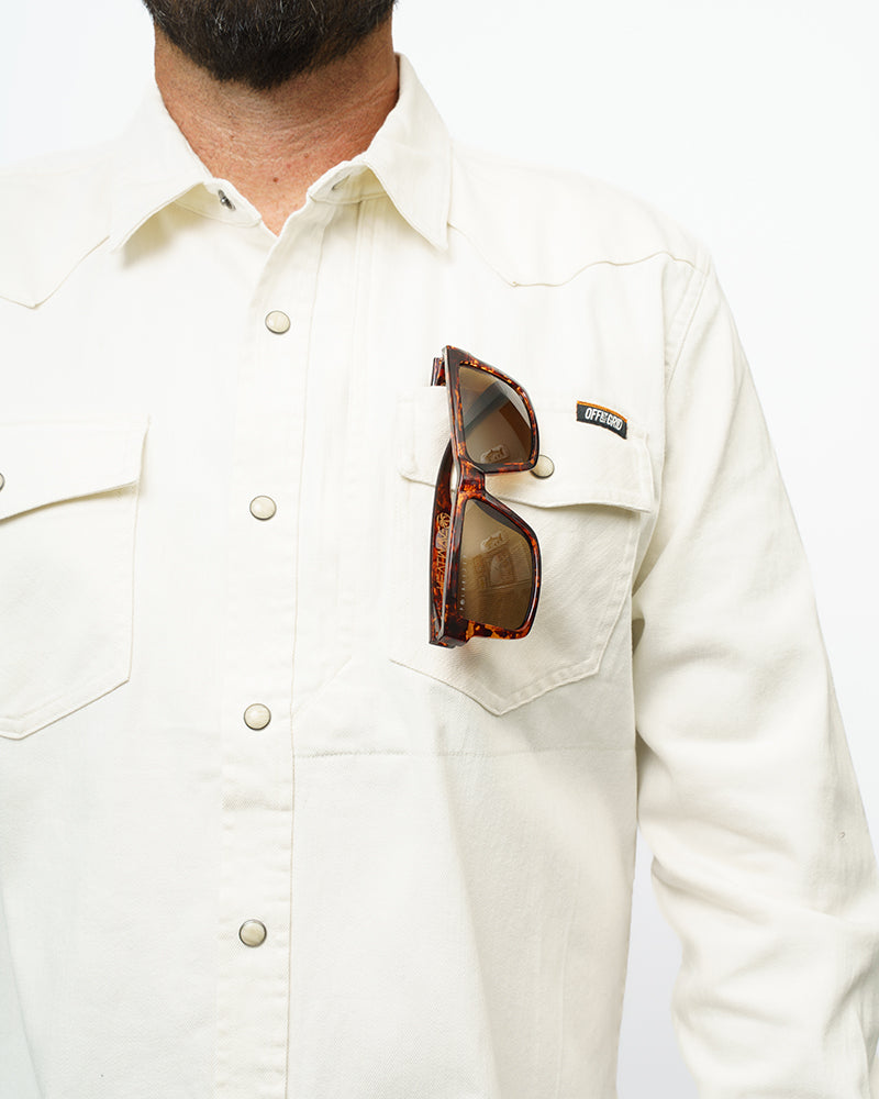 Off The Grid Surplus Earl Denim Shirt - Natural — size reference