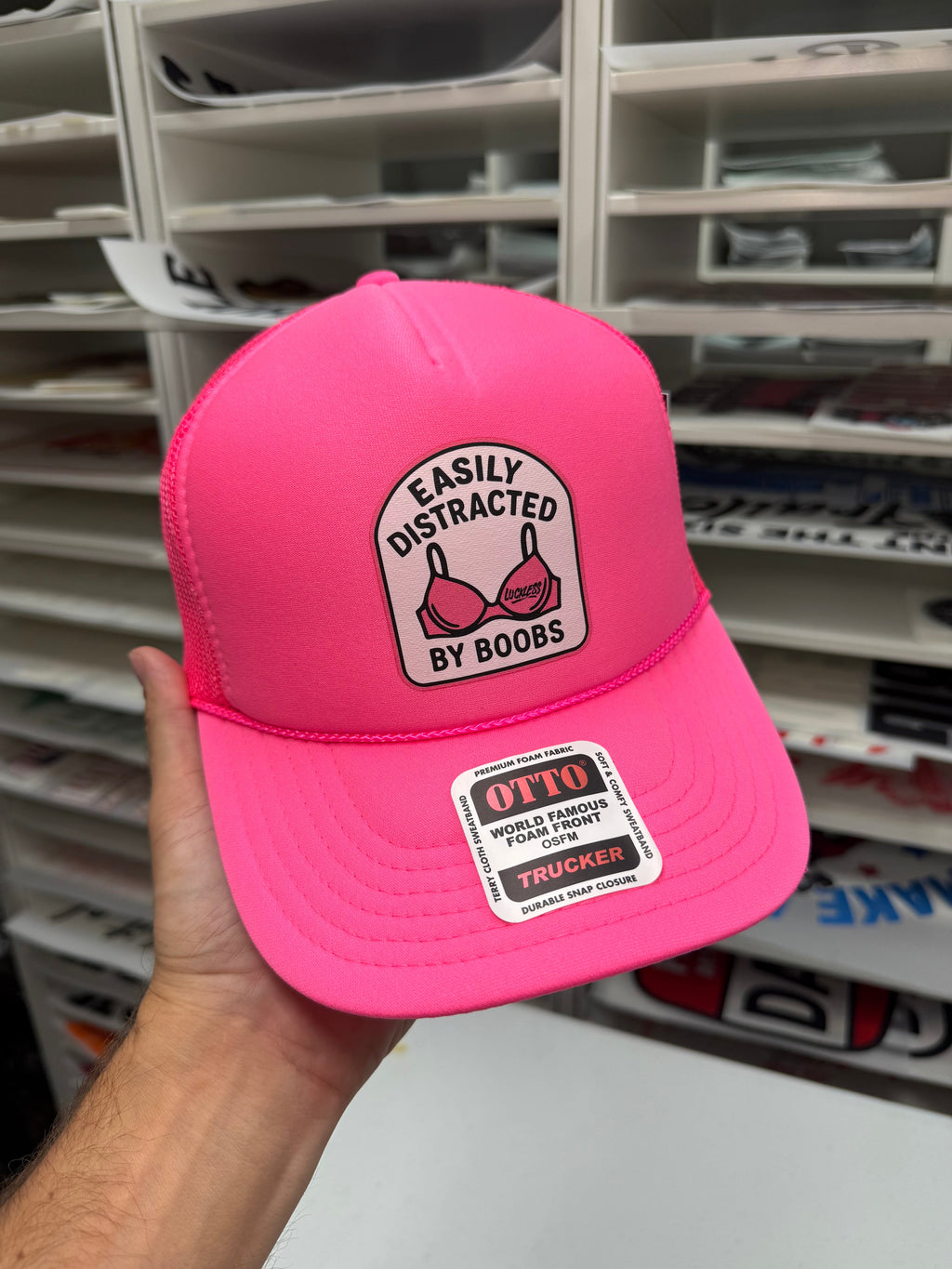 Luckless Outfitters Easily Distracted Trucker Hat — alternative angle
