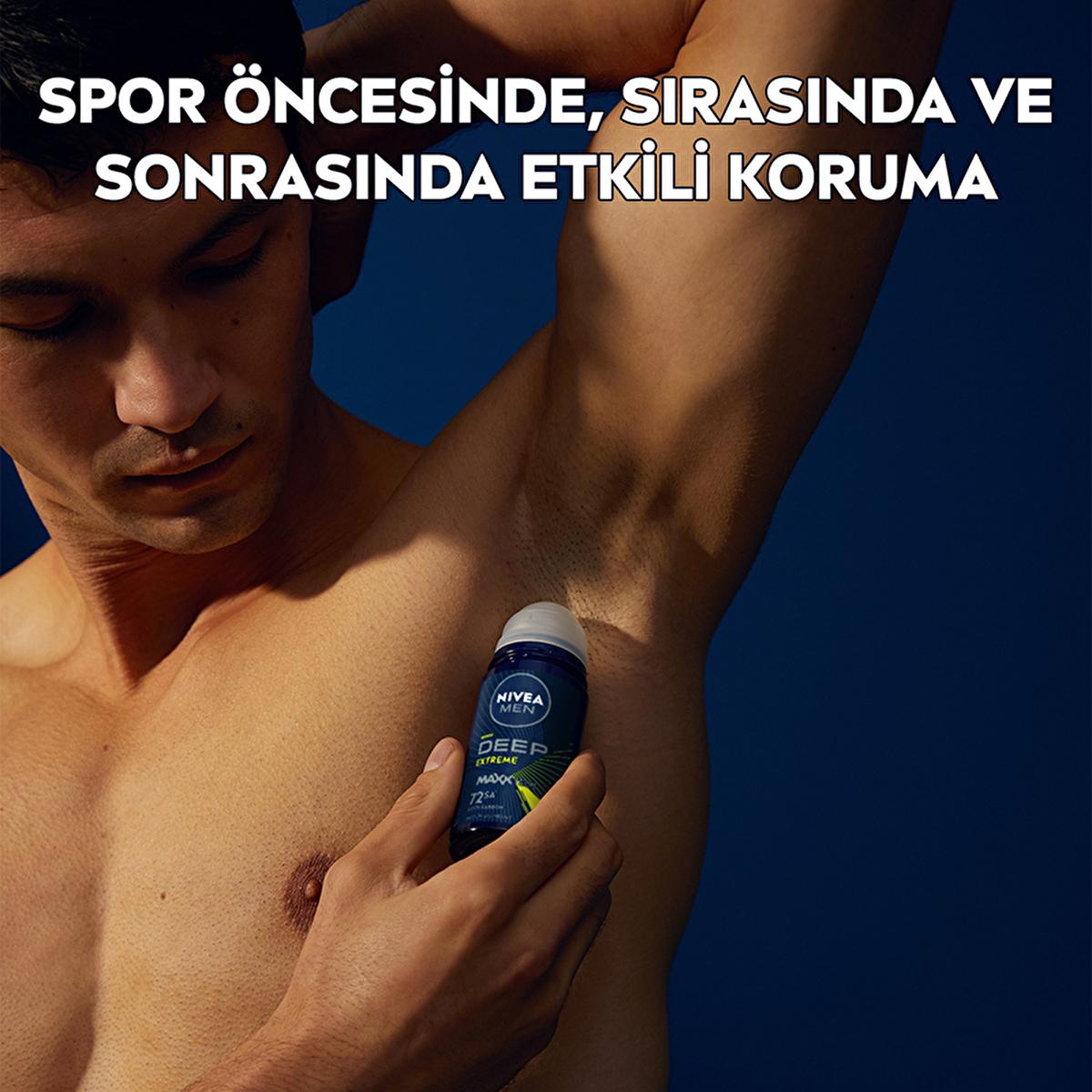 Nivea Men Deep Extreme Roll-on Deodorant for Active Men - Long Lasting Anti-Perspirant Protection, 72 Hours Sweat Control, Active Carbon Formula