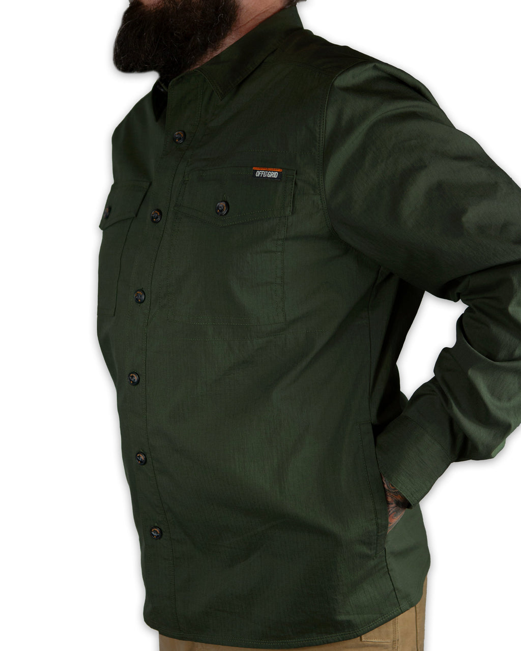 Off The Grid Surplus Echo Bravo LS Shirt - Army — in-use photo