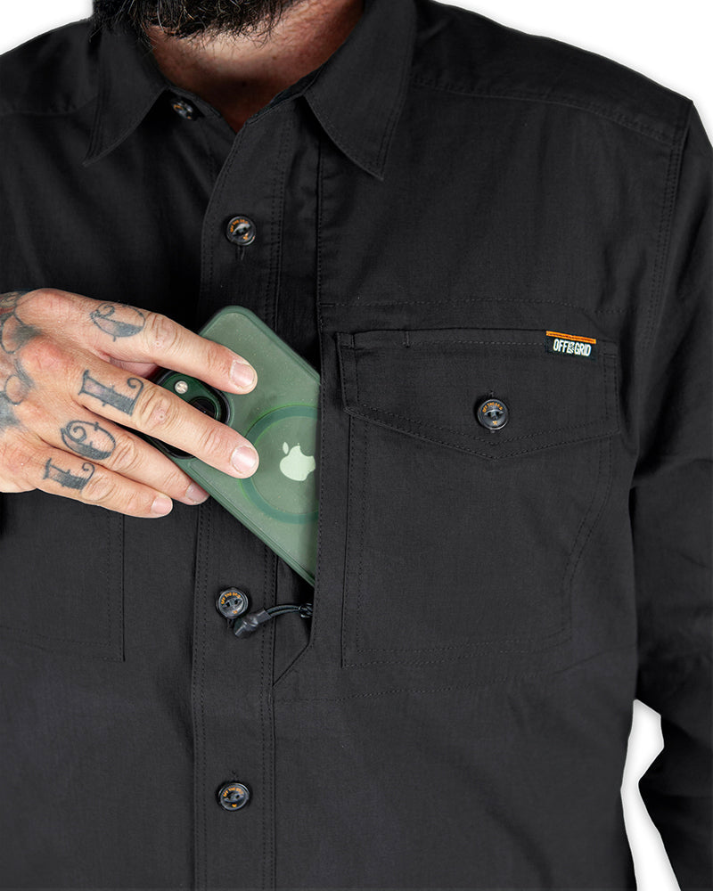 Off The Grid Surplus Echo Bravo LS Shirt - Vintage Black — in-use photo