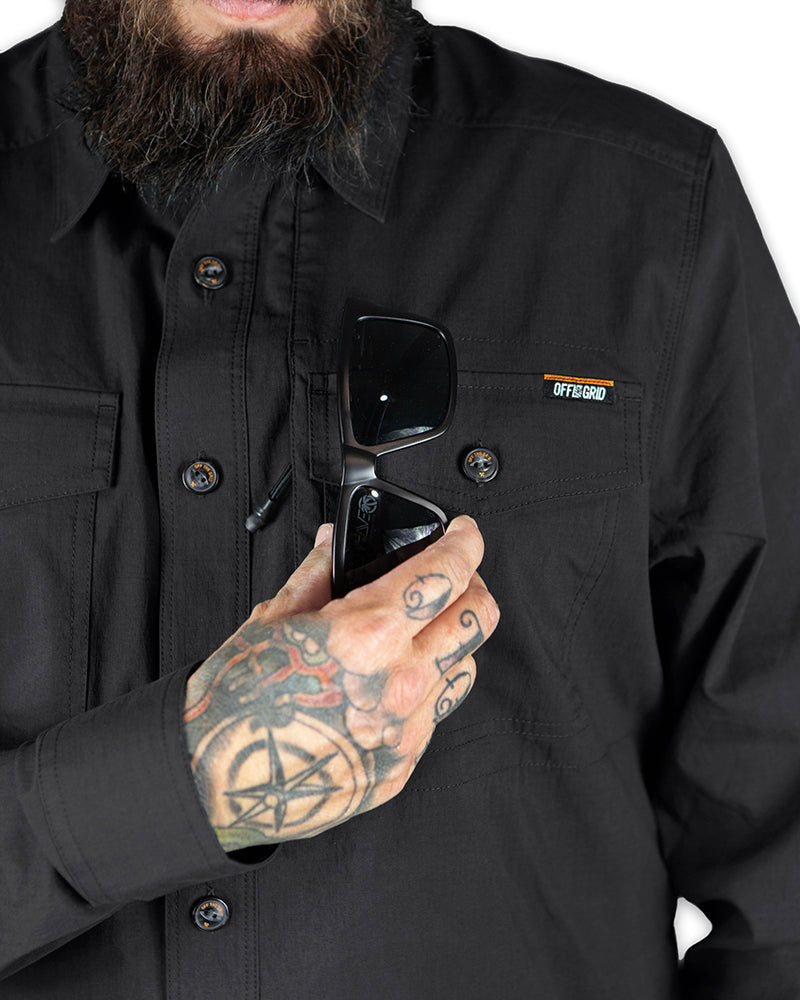 Off The Grid Surplus Echo Bravo LS Shirt - Vintage Black — color detail