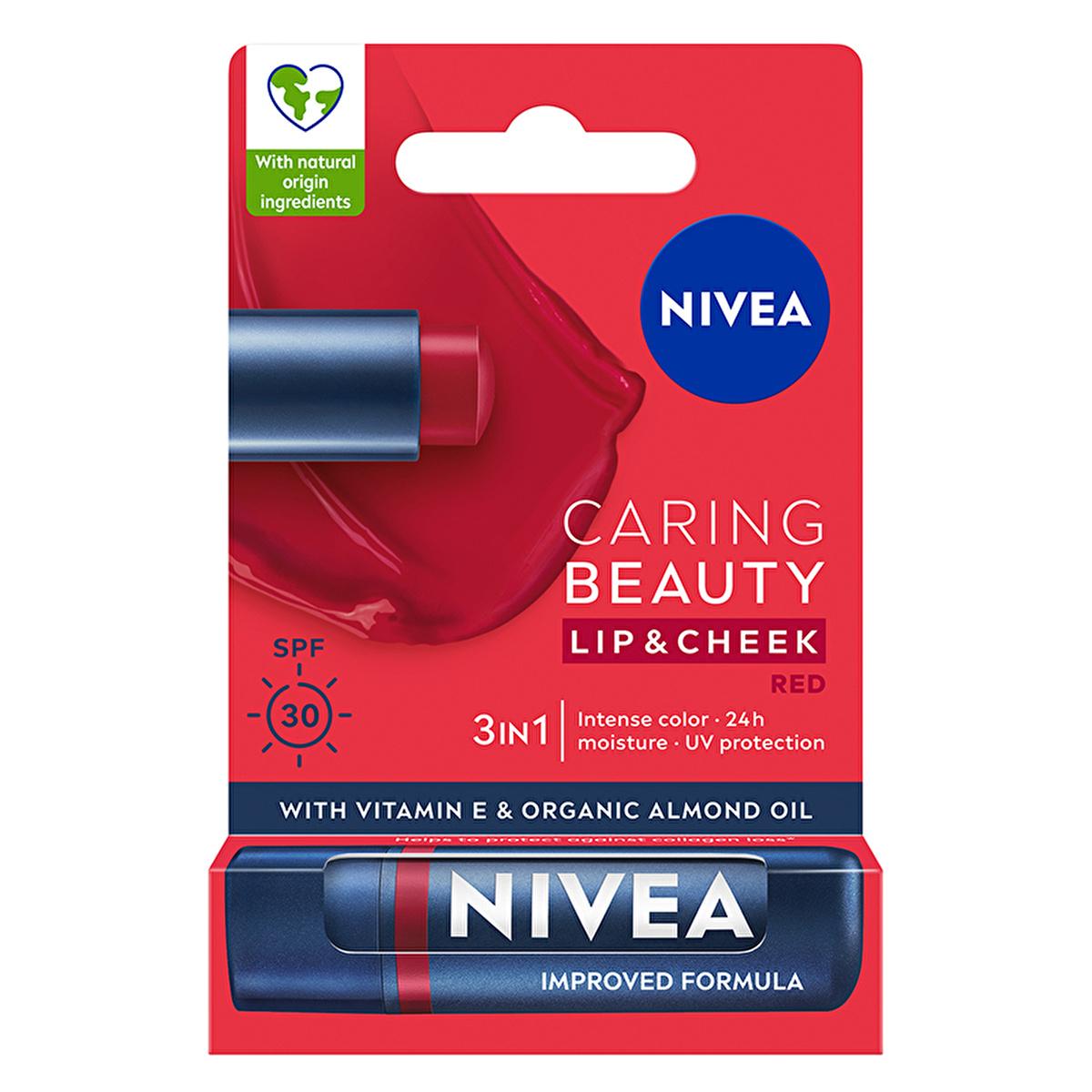 NIVEA Tinted Lip Care Balm with SPF30 UV Protection - Moisturizing, Natural Ingredients, 3-in-1 Formula