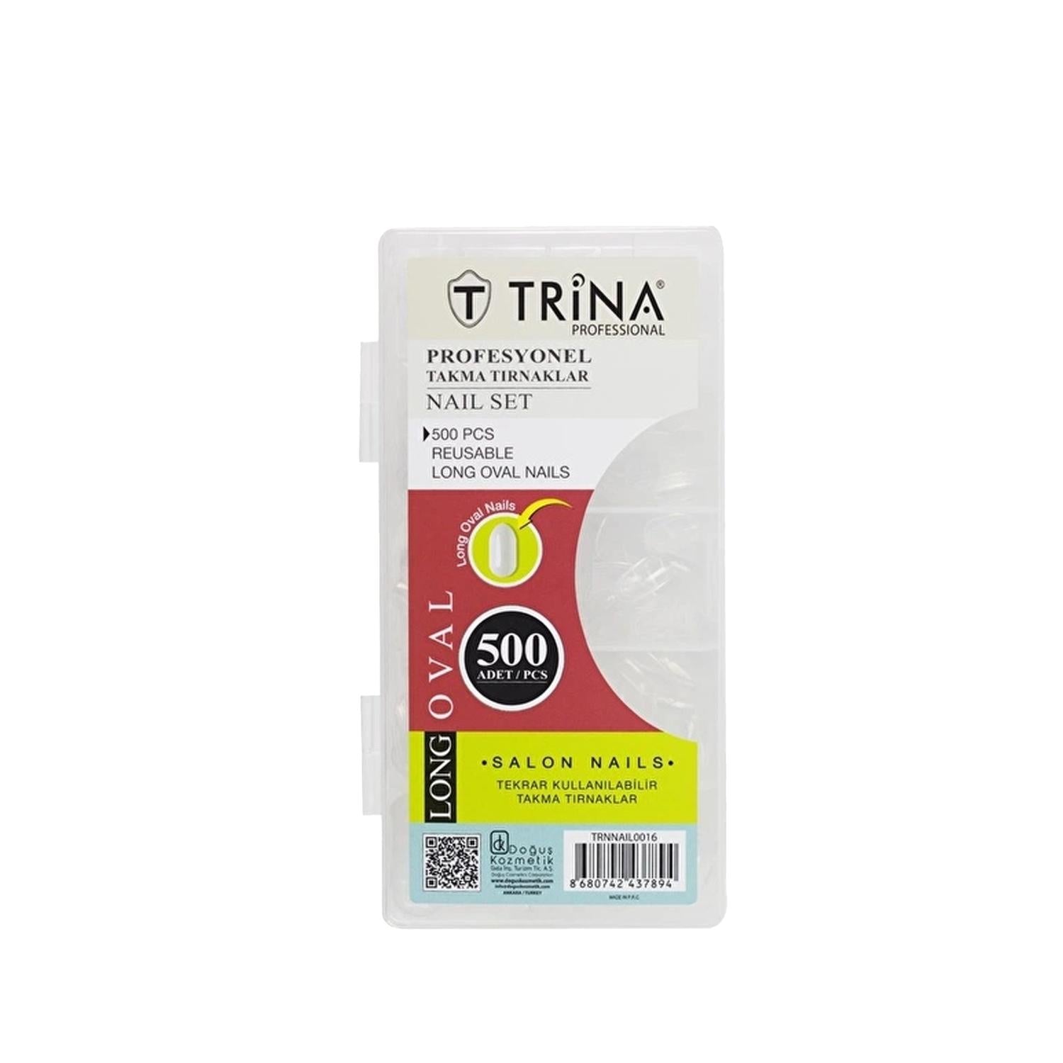 Trina False Nails - Long Oval 500 Count - Artificial Nail Tips for Nail Art & Beauty Enhancements