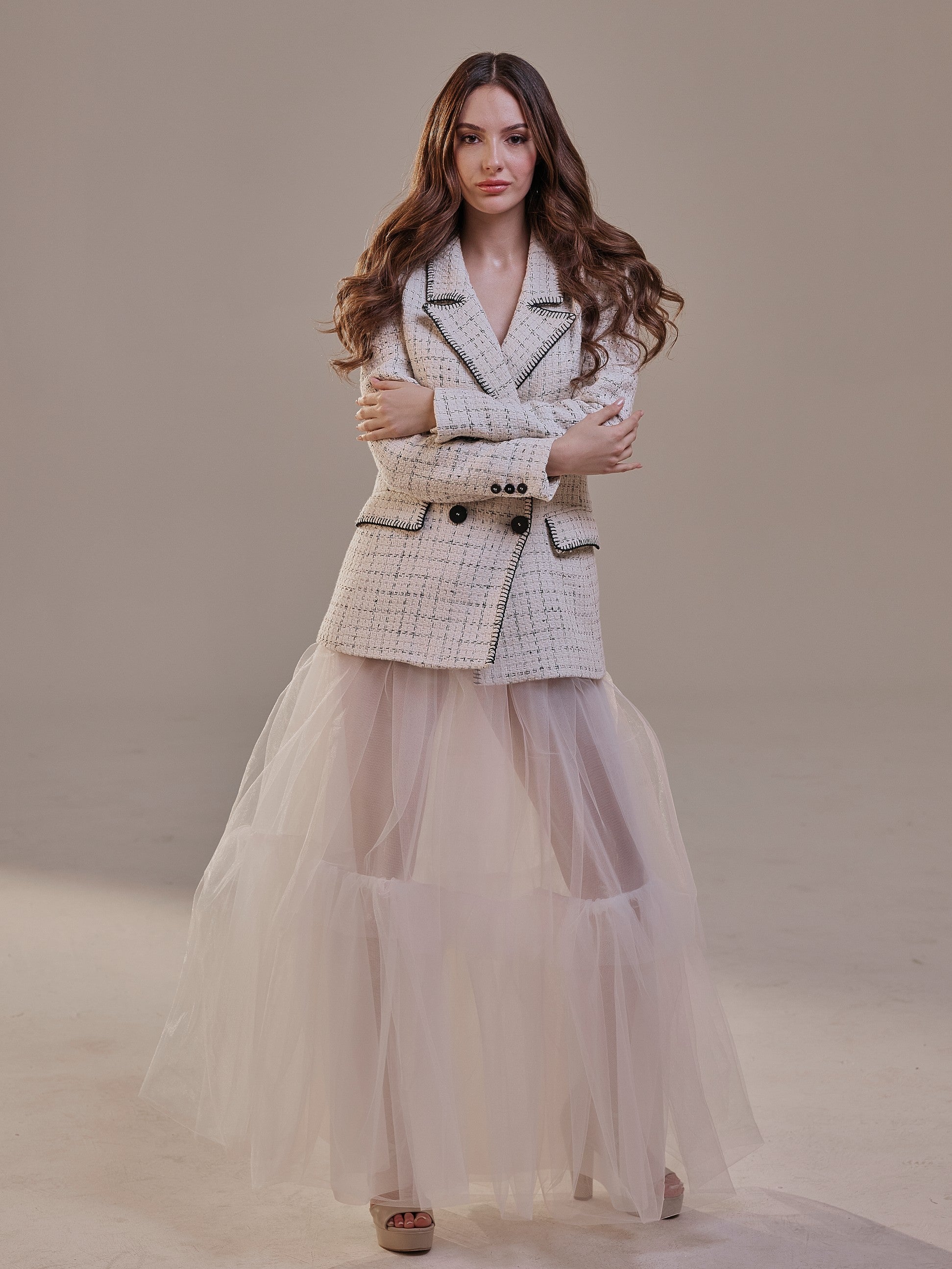 Elegant Double Tulle Skirt , Double Layer Soft White Tulle Skirt for Women, Sheer Maxi Overskirt – Bridal Port, view 12
