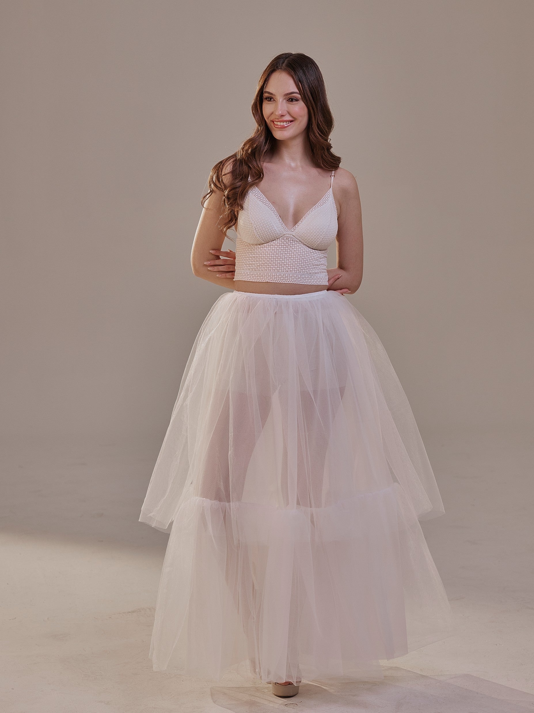 Elegant Double Tulle Skirt , Double Layer Soft White Tulle Skirt for Women, Sheer Maxi Overskirt – Bridal Port, view 2