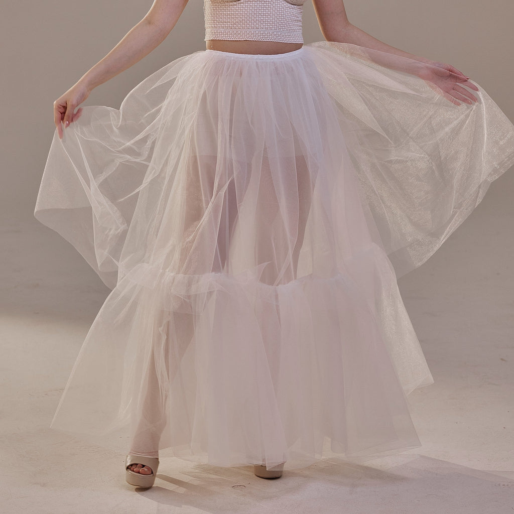 Elegant Double Tulle Skirt , Double Layer Soft White Tulle Skirt for Women, Sheer Maxi Overskirt – Bridal Port, view 6