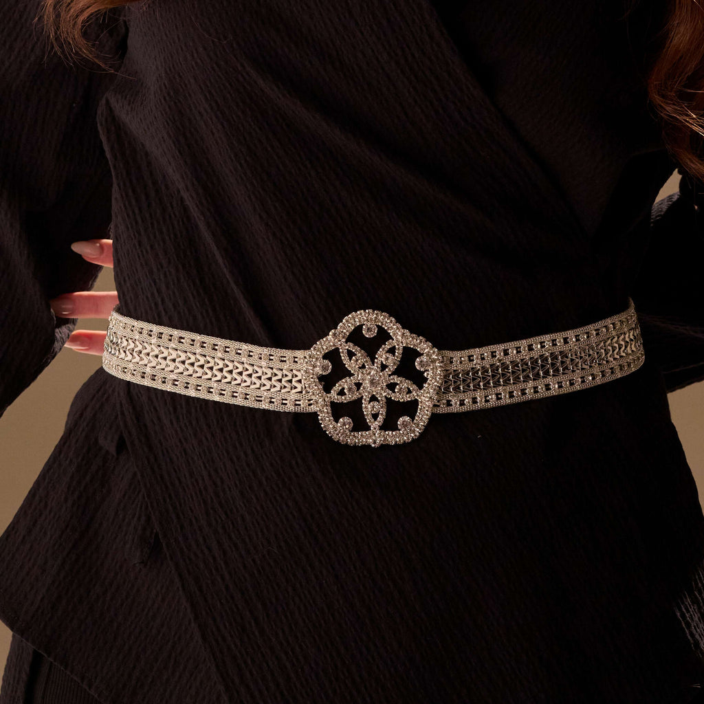 Elegant Silver Flower Belt - Bridal Sash Belt, Jeweled Belt – Bridal Port, view 6