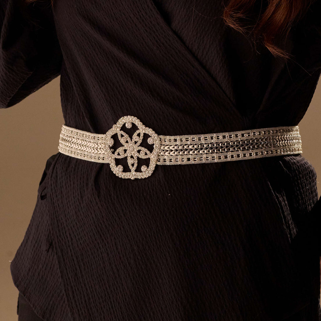 Elegant Silver Flower Belt - Bridal Sash Belt, Jeweled Belt – Bridal Port, view 2