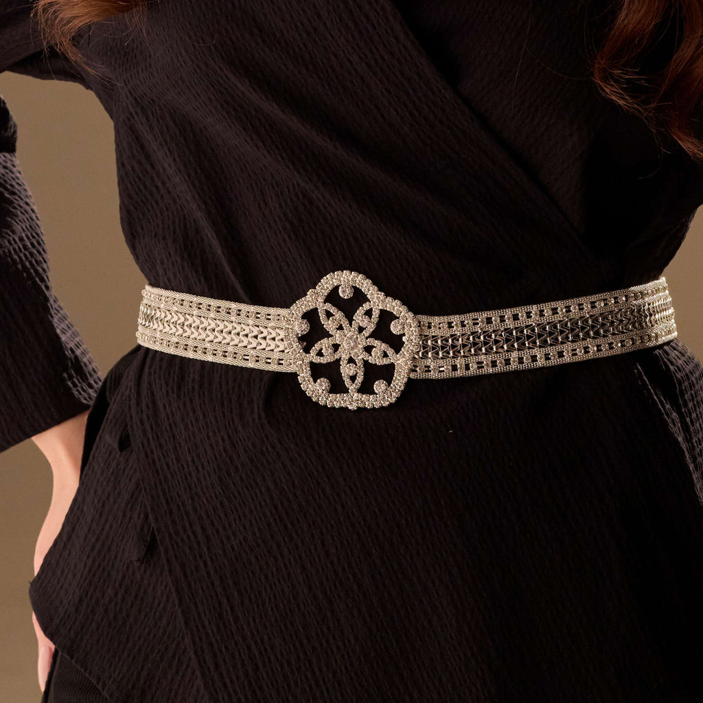 Elegant Silver Flower Belt - Bridal Sash Belt, Jeweled Belt – Bridal Port, view 3