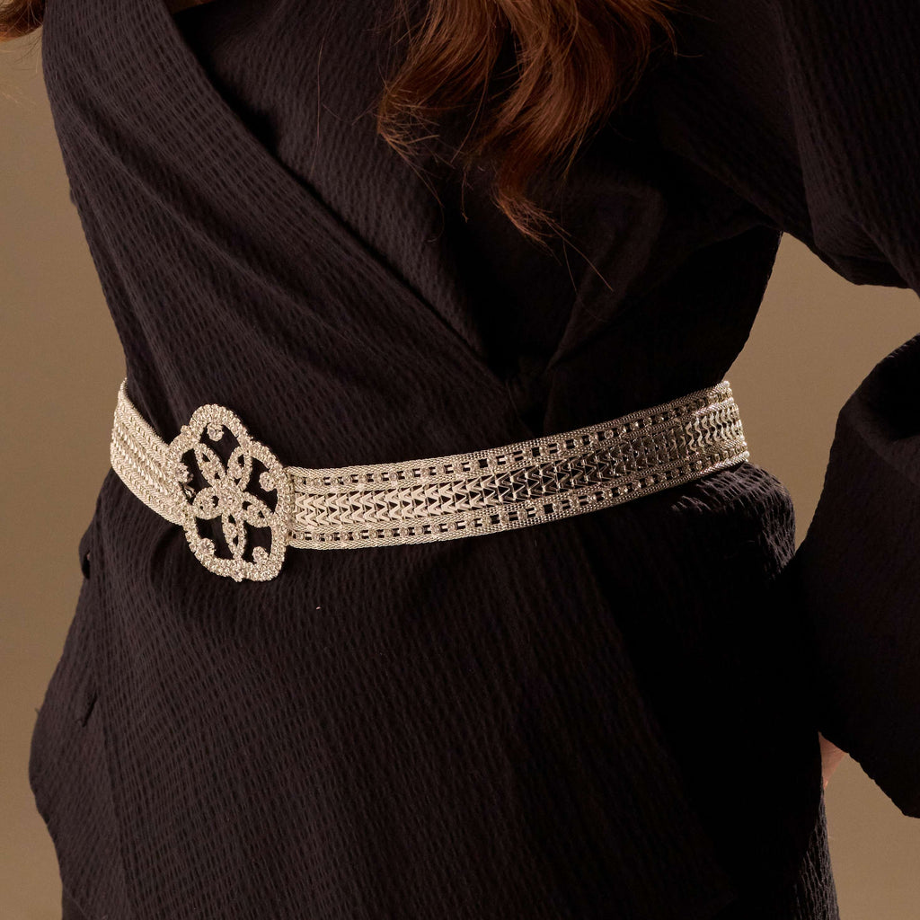 Elegant Silver Flower Belt - Bridal Sash Belt, Jeweled Belt – Bridal Port, view 4