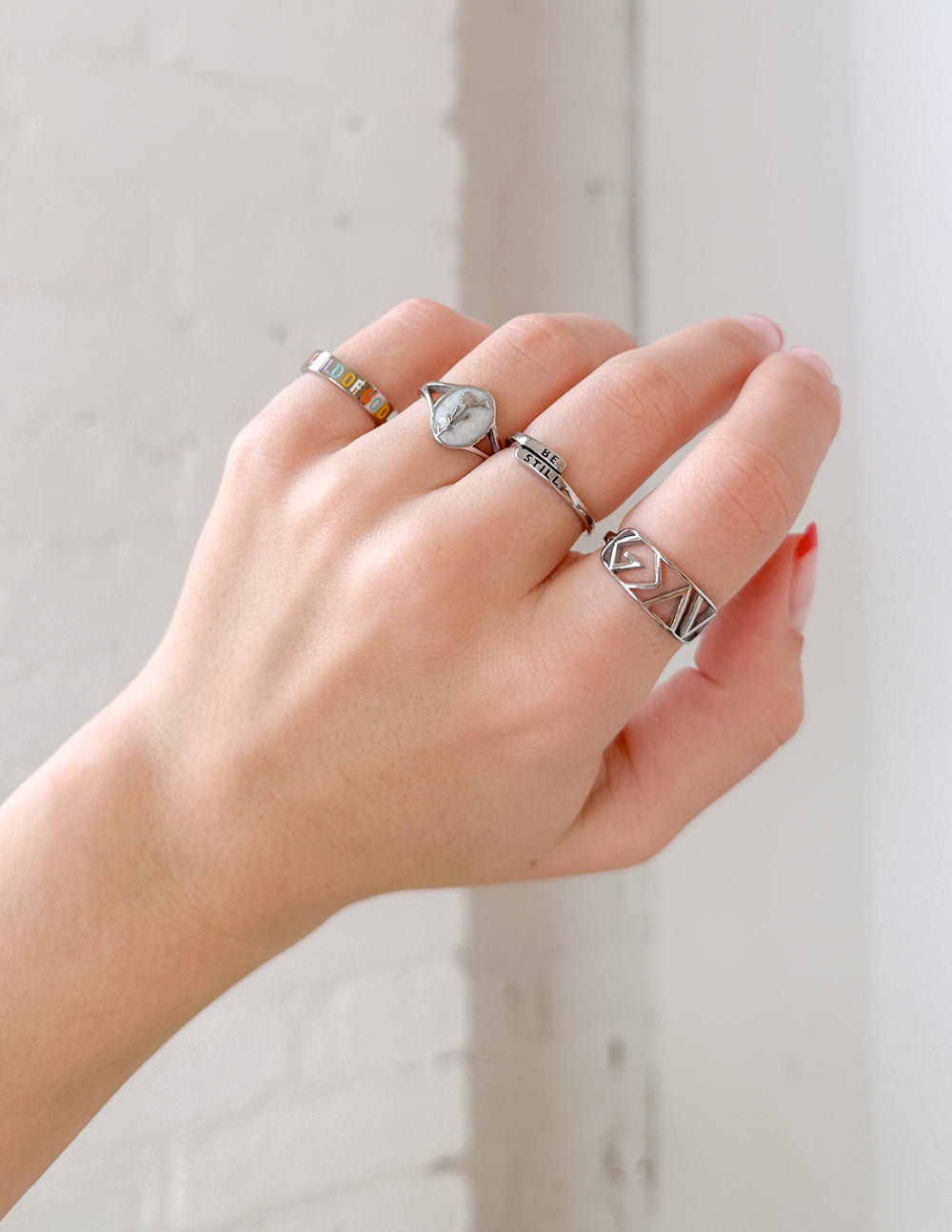 Elevated Faith Silver Wildflower Signet Ring — detail close-up