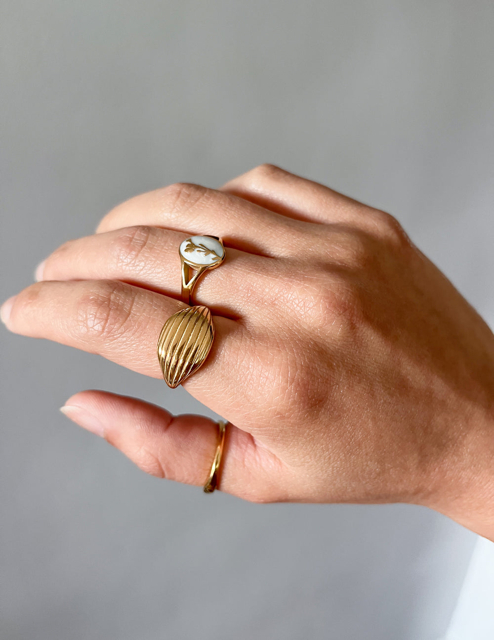 Elevated Faith Wildflower Signet Ring — in-use photo