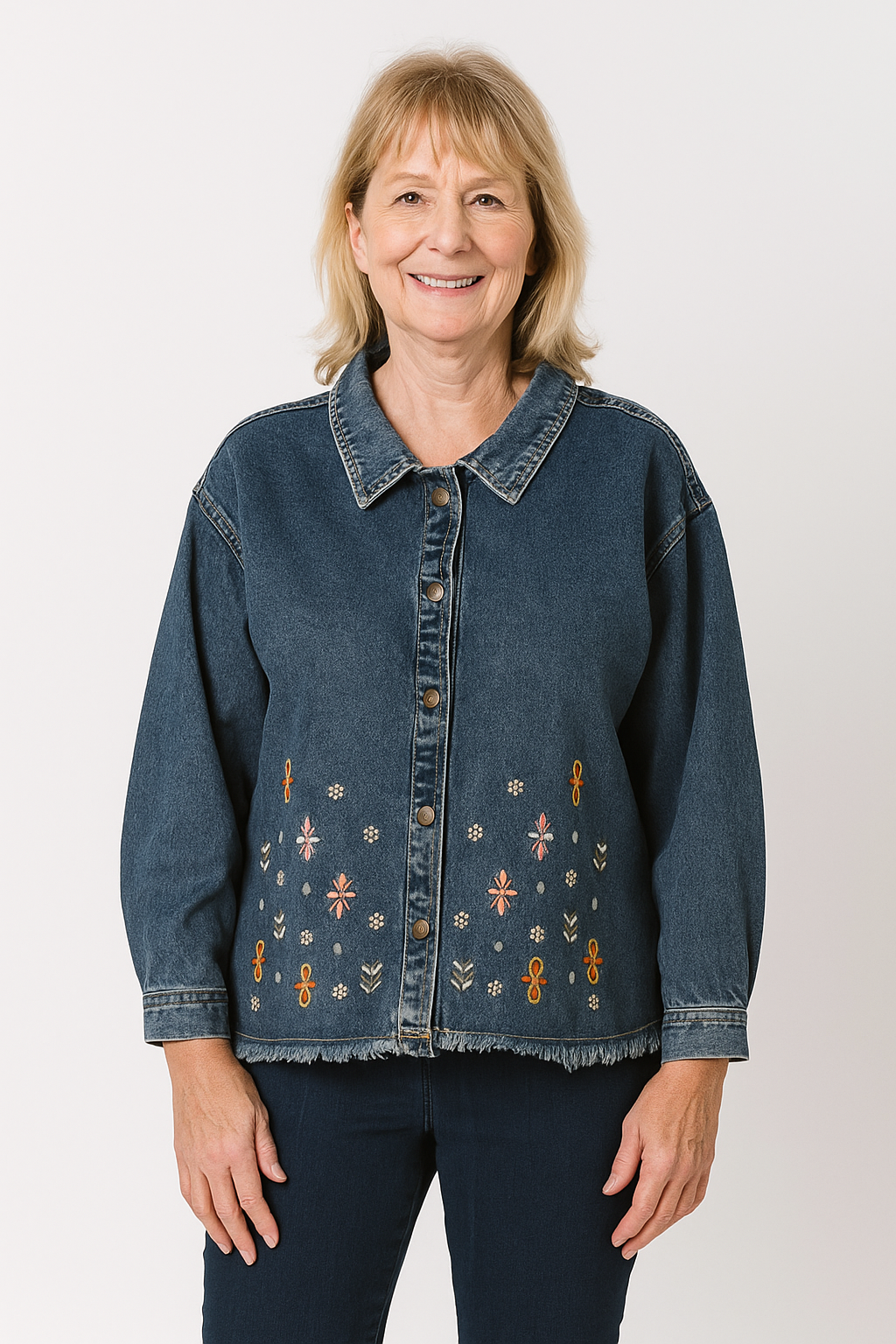 KADOU BOUTIQUE Embroidered Bloom Denim Jacket by Keren Hart — alternative angle