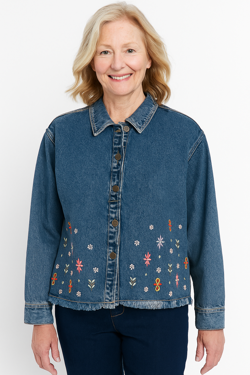 KADOU BOUTIQUE Embroidered Bloom Denim Jacket by Keren Hart — back view