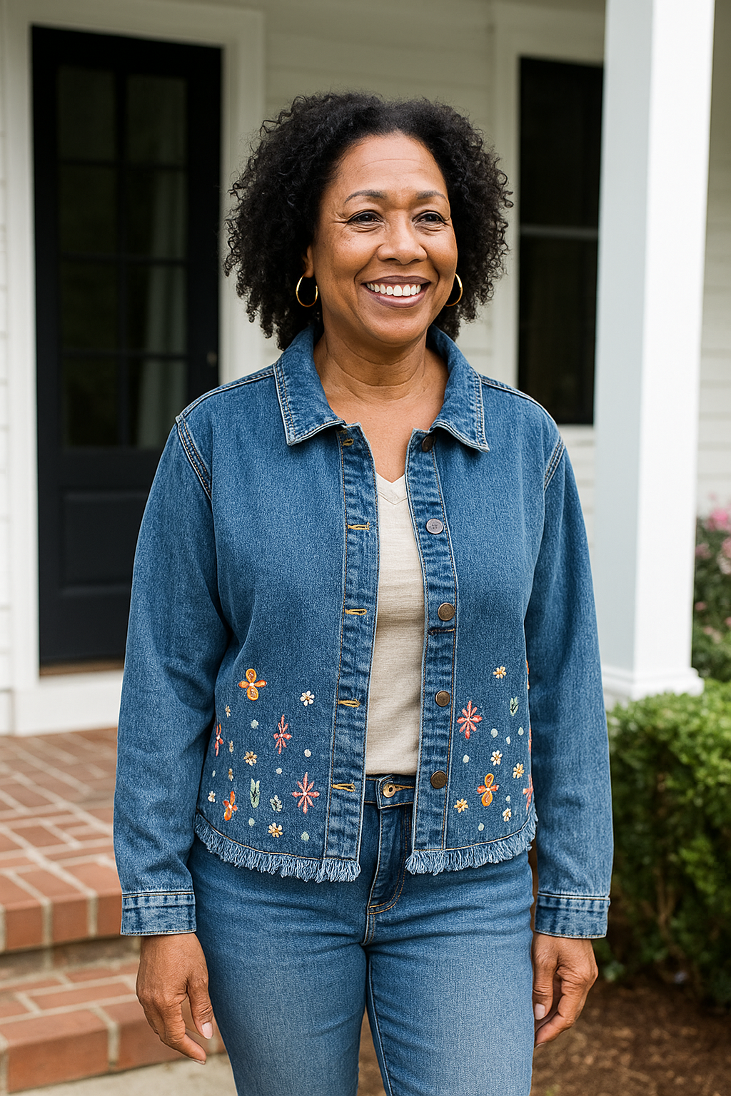 KADOU BOUTIQUE Embroidered Bloom Denim Jacket by Keren Hart — main product shot