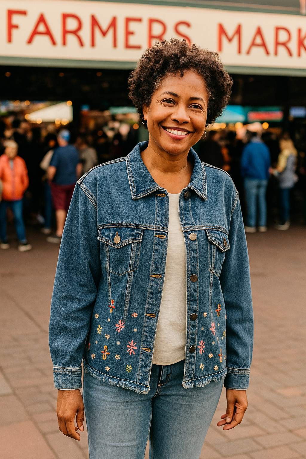 KADOU BOUTIQUE Embroidered Bloom Denim Jacket by Keren Hart — size reference