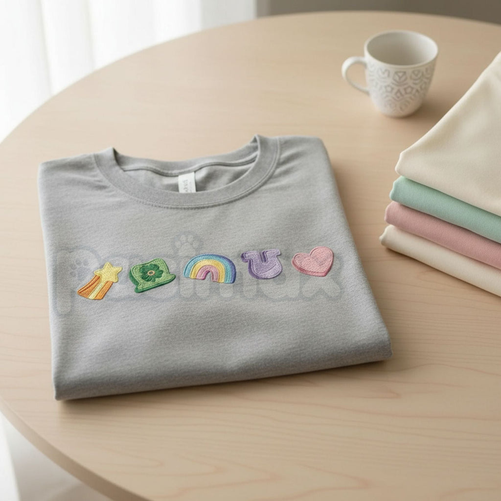 Pasimax Embroidered Lucky Charm Sweatshirt – St. Patrick’s Day Shamrock & Rainbow Crewneck — main product shot