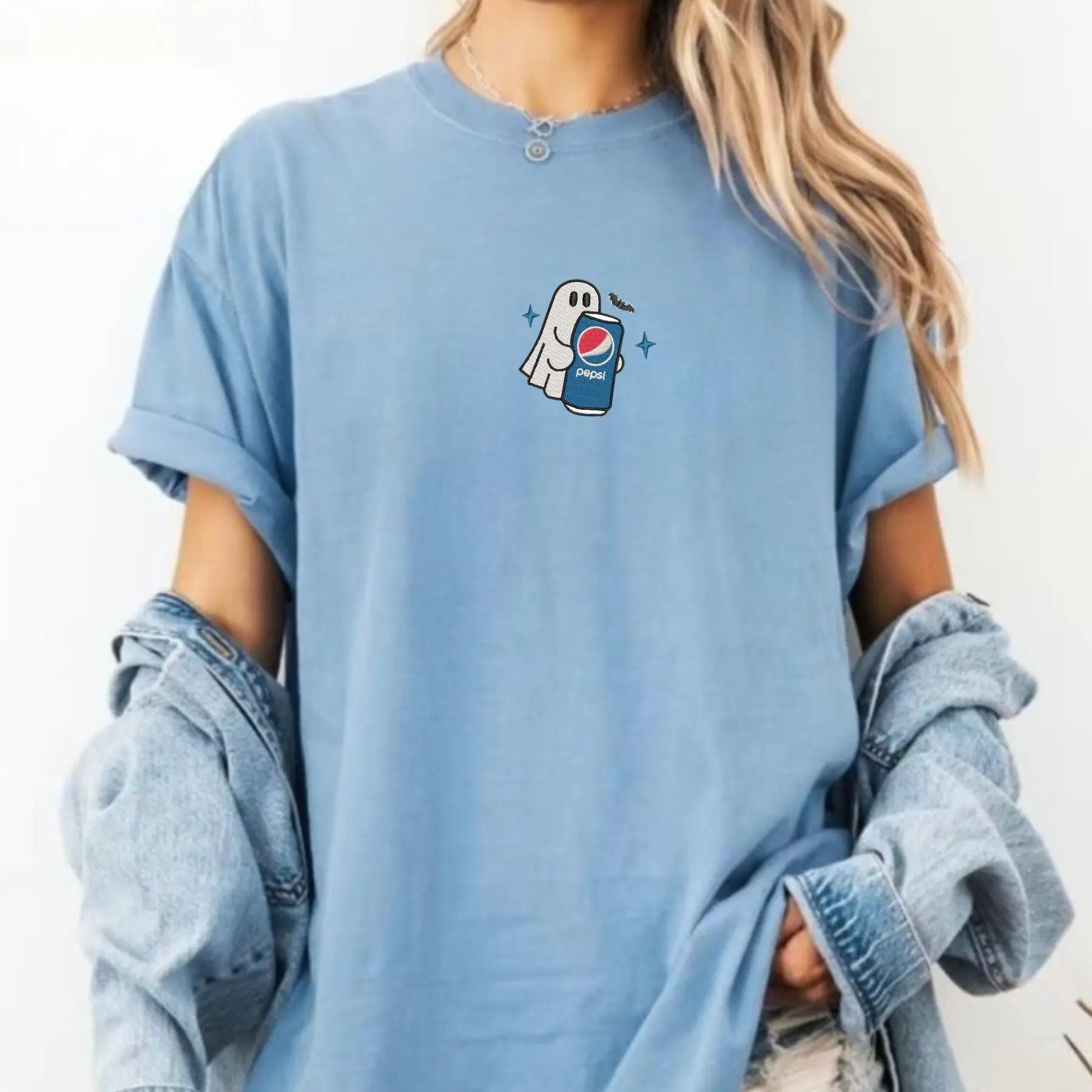 Pasimax Embroidered Spooky Drink Comfort Colors T-Shirt — back view