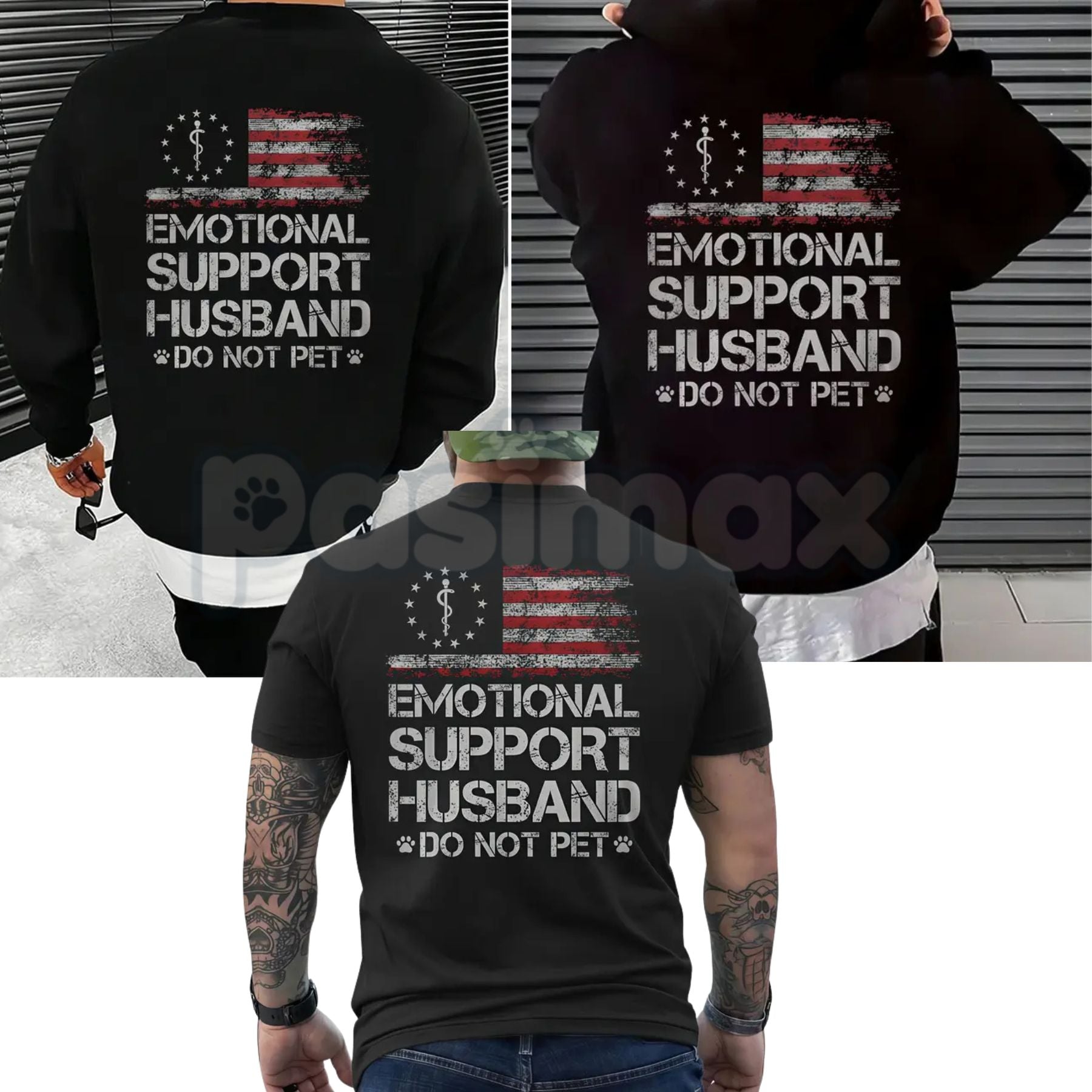 Pasimax Emotional Support Husband – Funny Husband Graphic Hoodie, Sarcastic Marriage Sweatshirt & T-Shirt — main product shot