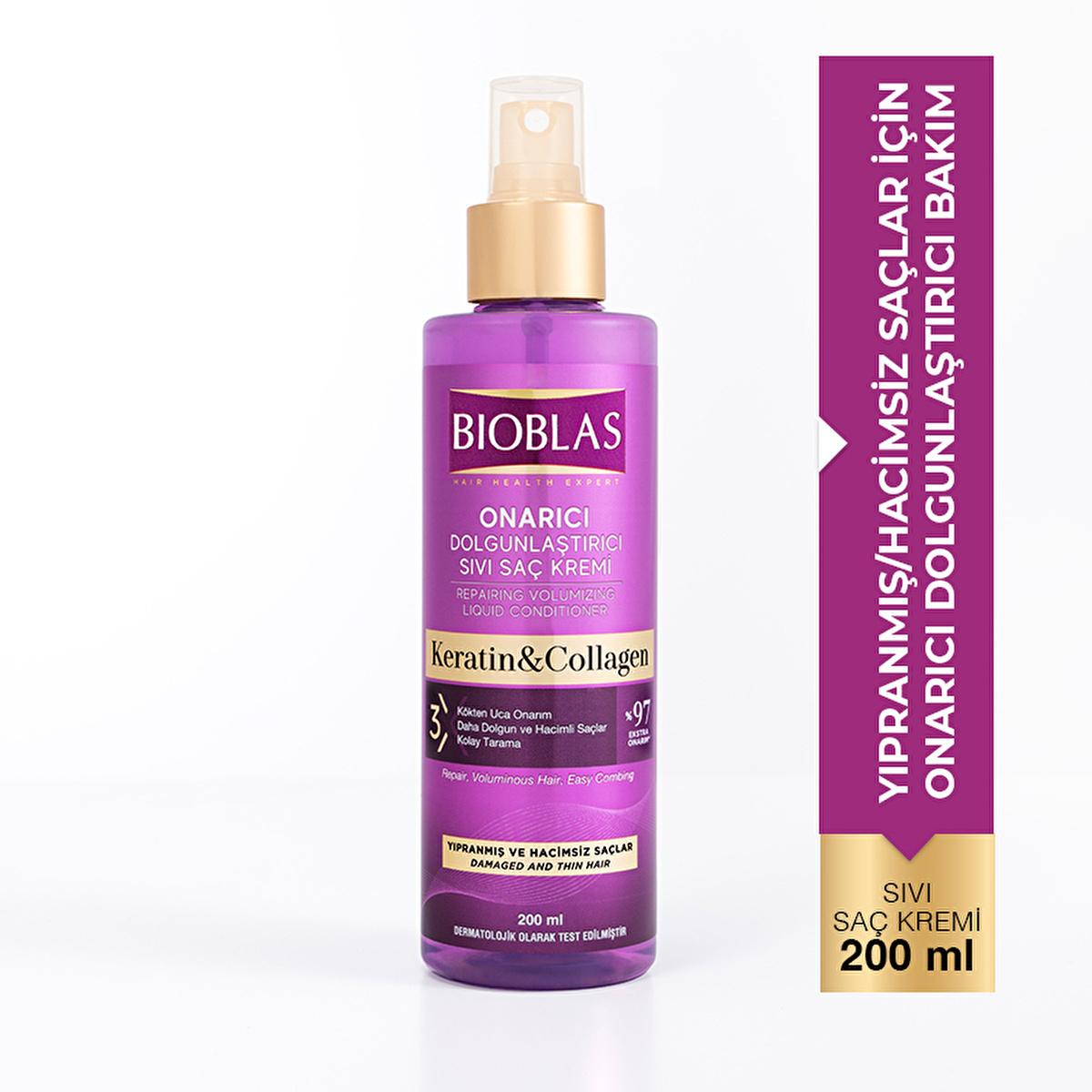 Bioblas Collagen & Keratin Leave-In Hair Conditioner: Volumizing, Thickening & Anti-Frizz for Fine Hair - Enhances Shine & Prevents Hair Loss