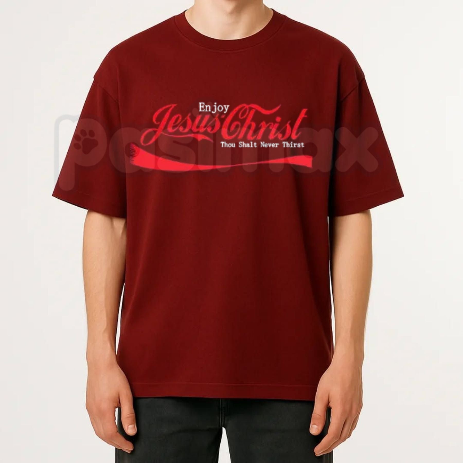"Enjoy Jesus" Vintage Soda Script T-Shirt – Classic Retro Pop Graphic Tee, Remastered Heavy Cotton Faith-Based Top, Soft Lived-In Spiritual Conversation Starter Shirt, Made in USA