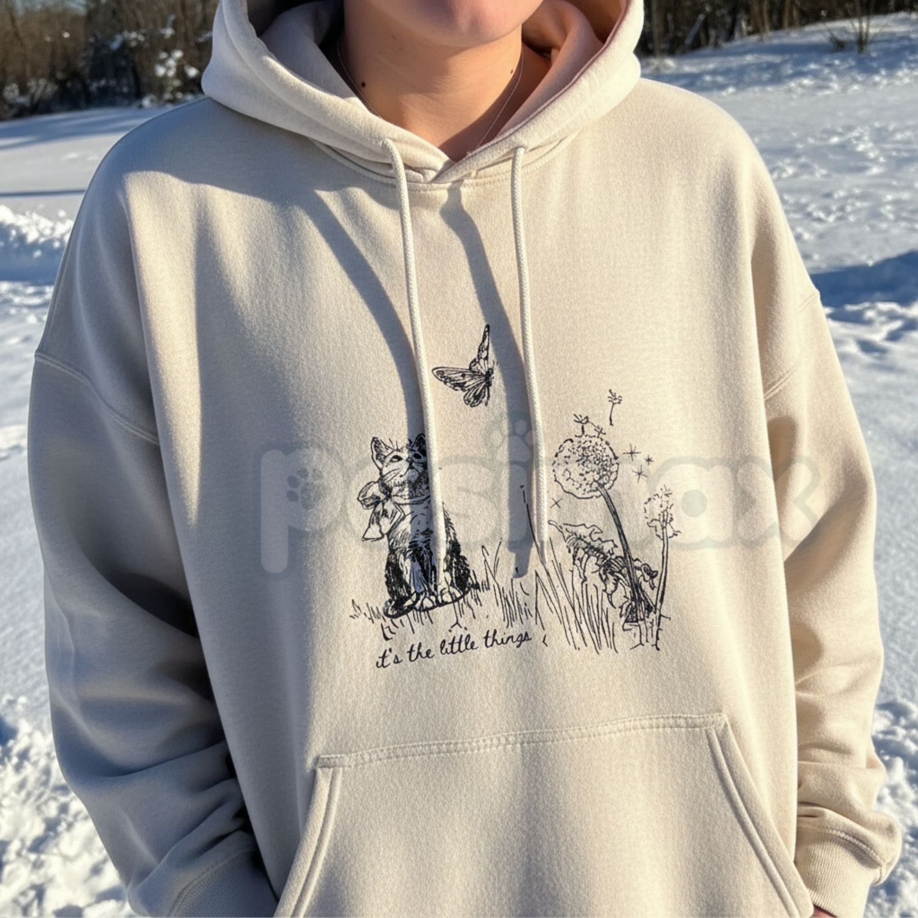 Pasimax "Enjoy The Little Things" Cute Cat & Nature Hoodie – Whimsical Aesthetic Pullover, Cozy Cat Lover Streetwear, Unisex 