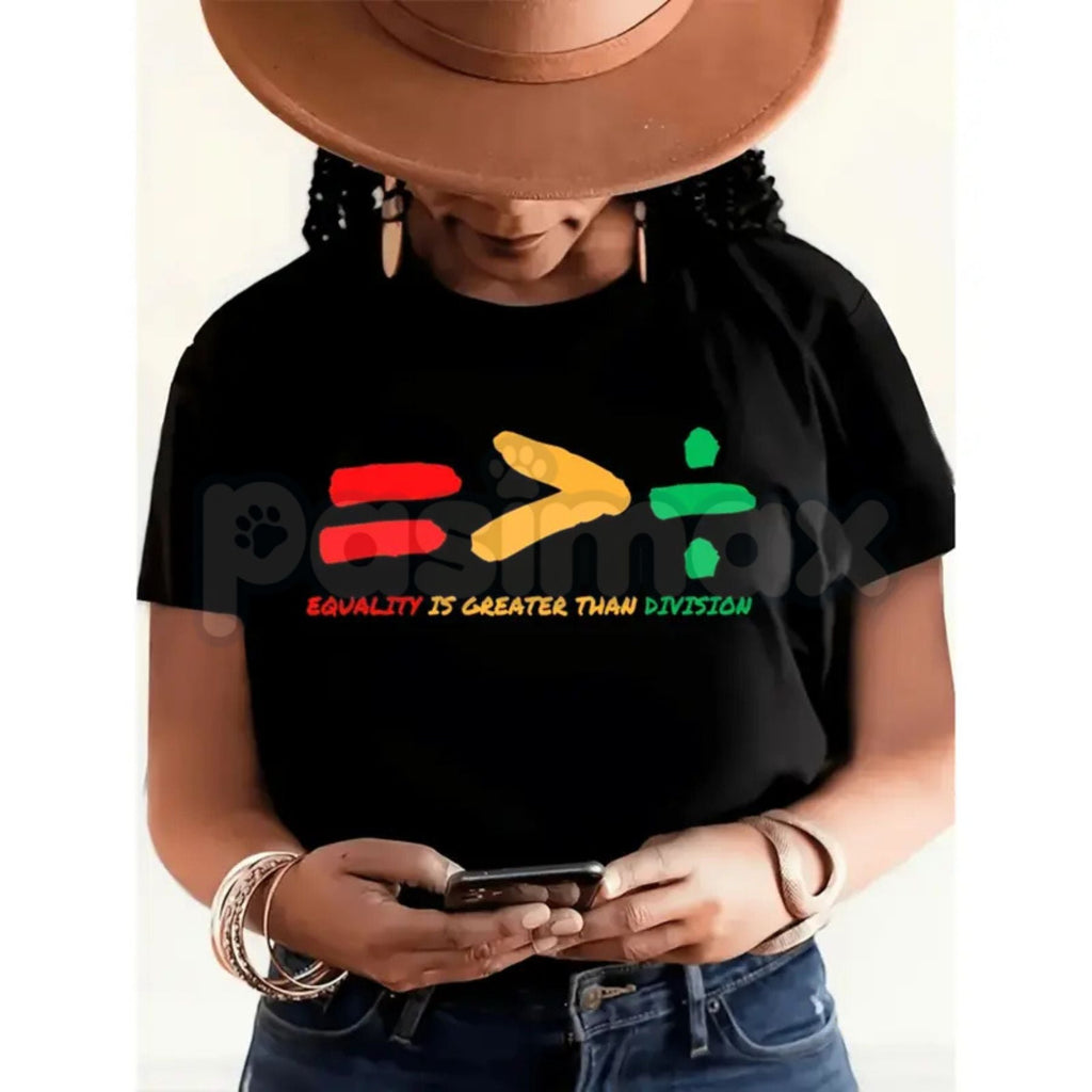 Pasimax "Equality > Division" Graphic T-Shirt - Social Justice Math Symbol Tee, Unisex Human Rights Statement Shirt, Premium 