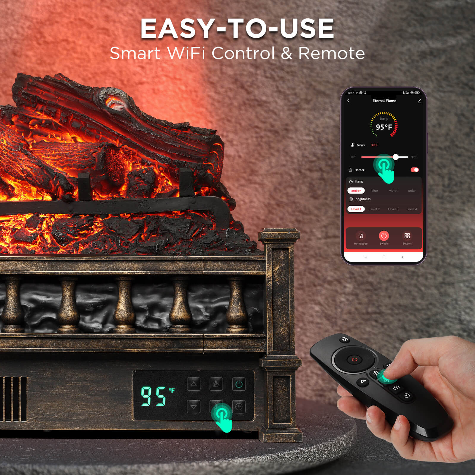 (Open Box) Eternal Flame EF26-LG Smart Electric Fireplace Logs, WiFi Enabled – TURBRO, view 12