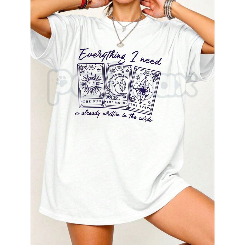 "Everything I Need Is Already Written In The Cards" T-Shirt – Aesthetic Tarot Graphic Tee, Premium 100% Cotton Mystic Worship Top, Soft Lived-In Heavyweight Manifestation Shirt, Made in USA