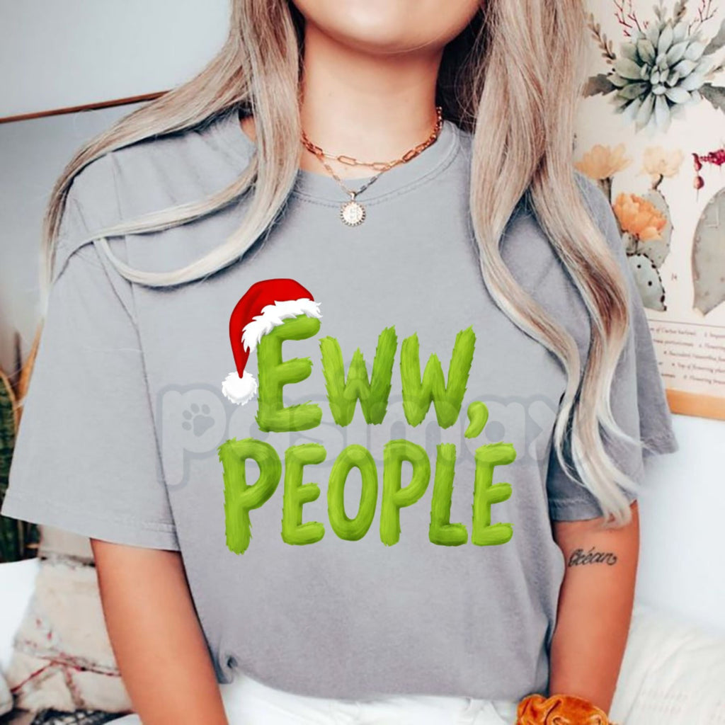 Pasimax "Eww People" Christmas T-Shirt - Santa Hat Grinch Inspired Holiday Design, Anti-Social Festive Occasions Tee, Cynical
