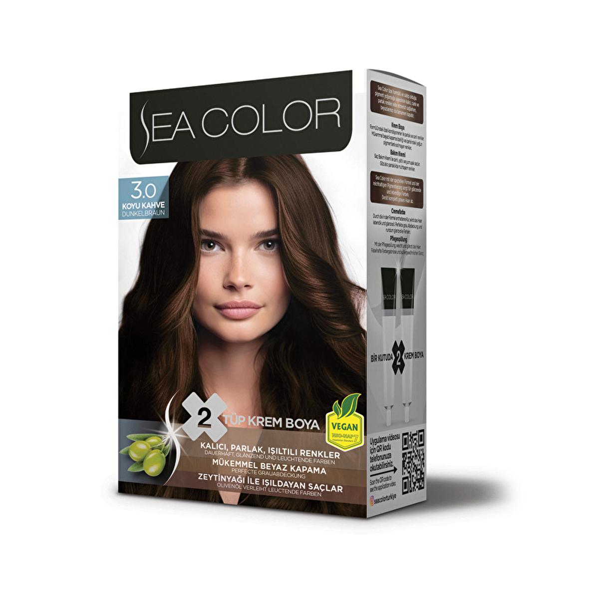 Sea Color Dye: Dark Brown Olive Oil Hair Dye for 100% Gray Coverage, Permanent Color & Shine