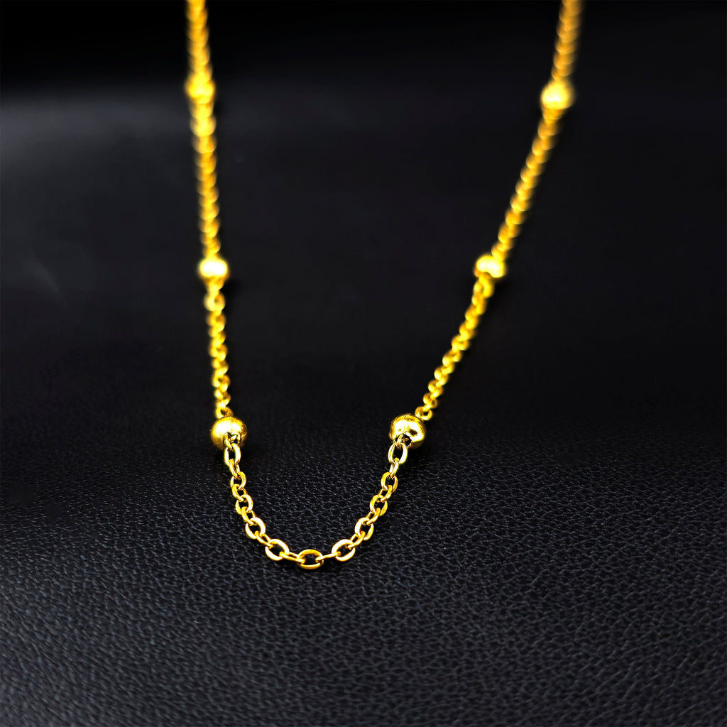 BodyCandy Stainless Steel Ball Gold Tone PVD Station Necklace Satellite Chain Layering Necklace — detail close-up
