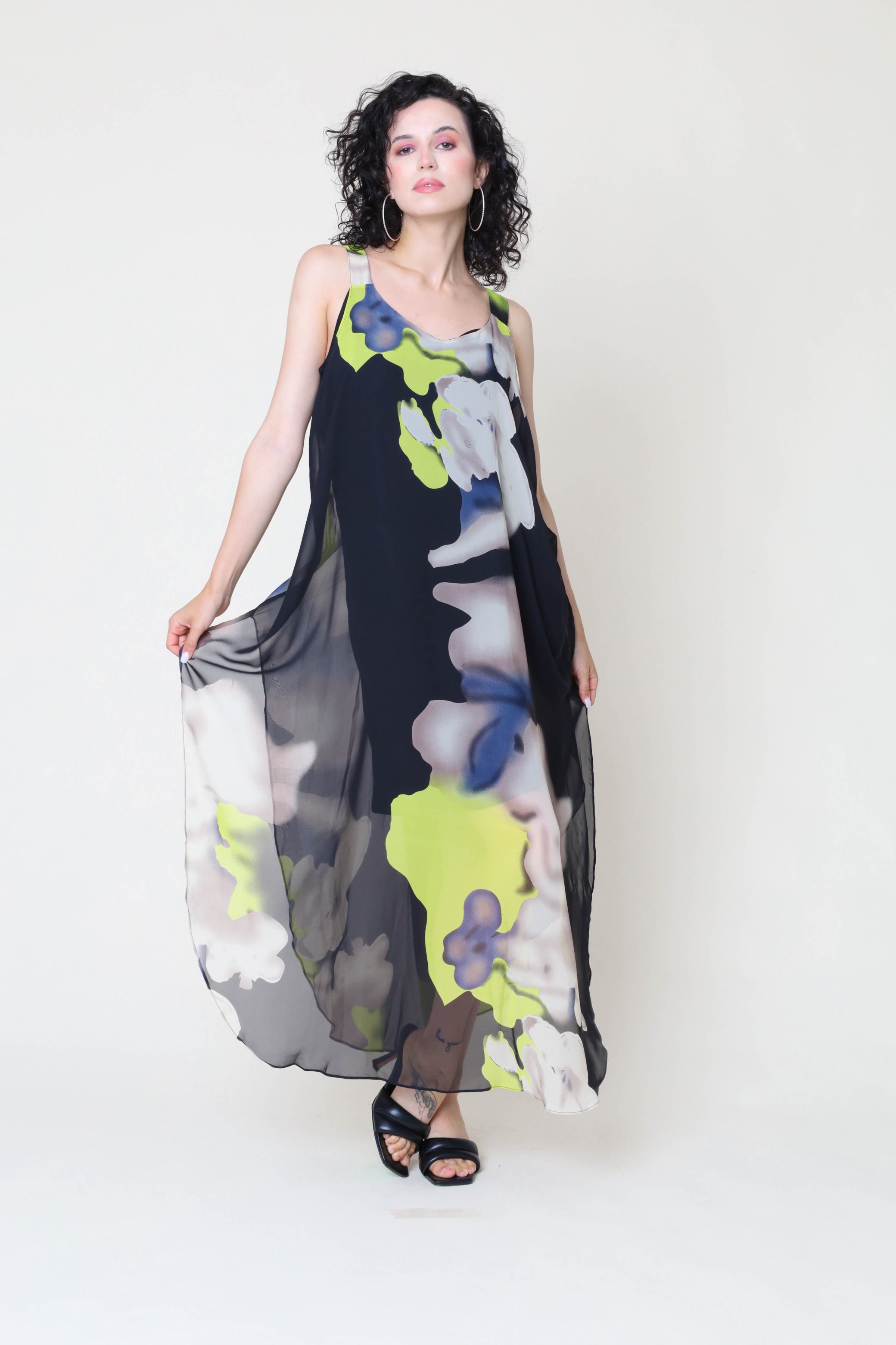 KADOU BOUTIQUE Multicolor Floral Print Chiffon Maxi Dress — main product shot