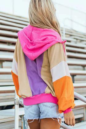 Pretty Little Patriot Oversized Bright Pink Purple & Orange Zip Hoodie