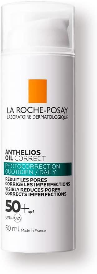La Roche Posay Anthelios Oil Correct Cream SPF50+ Sunscreen for Oily Skin - Non-comedogenic, Broad-Spectrum UVA/UVB Protection